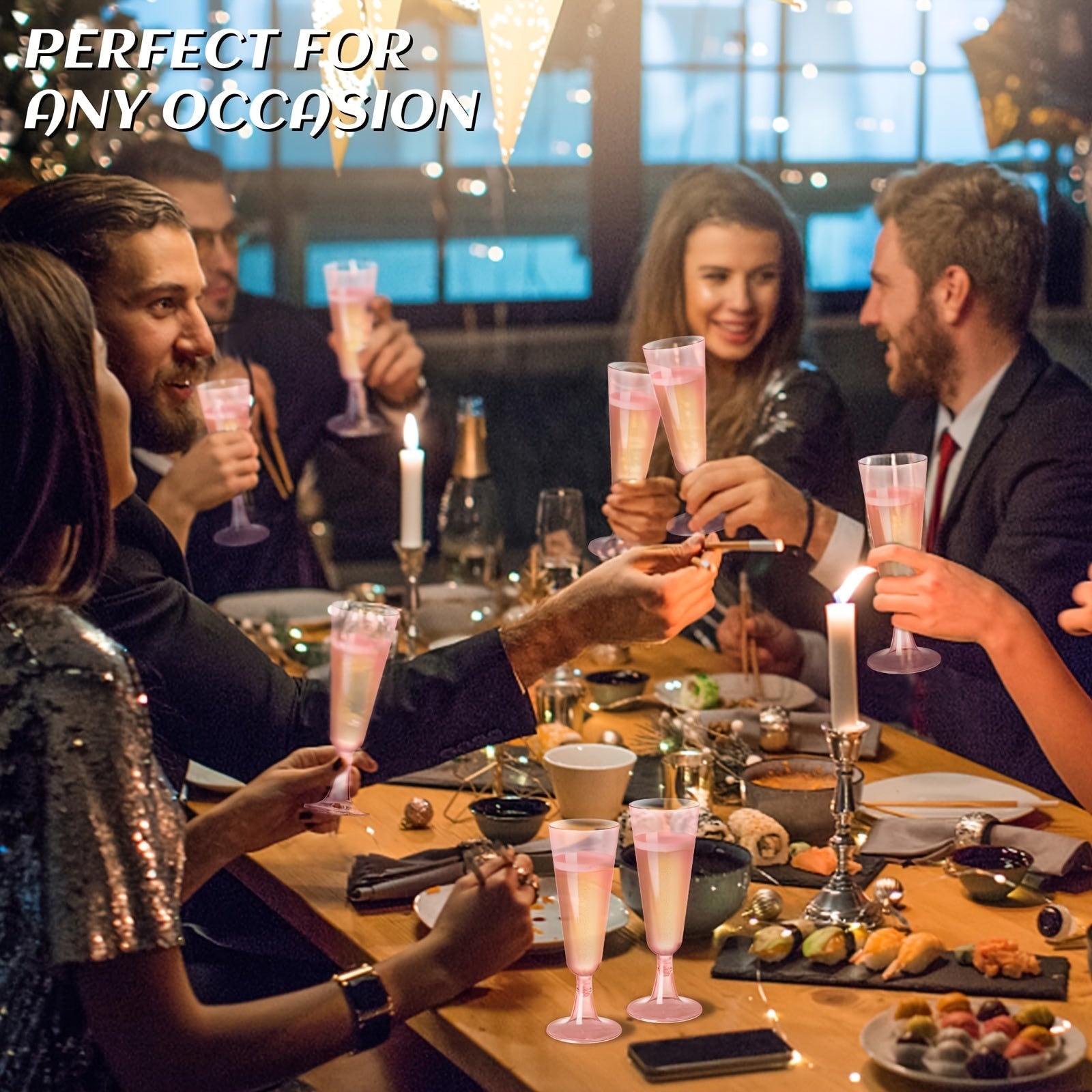 Bulk 25 Pushti va shaffof plastik shampan stakanlari, bir martalik akrilik to'y partiyasi stakanlari