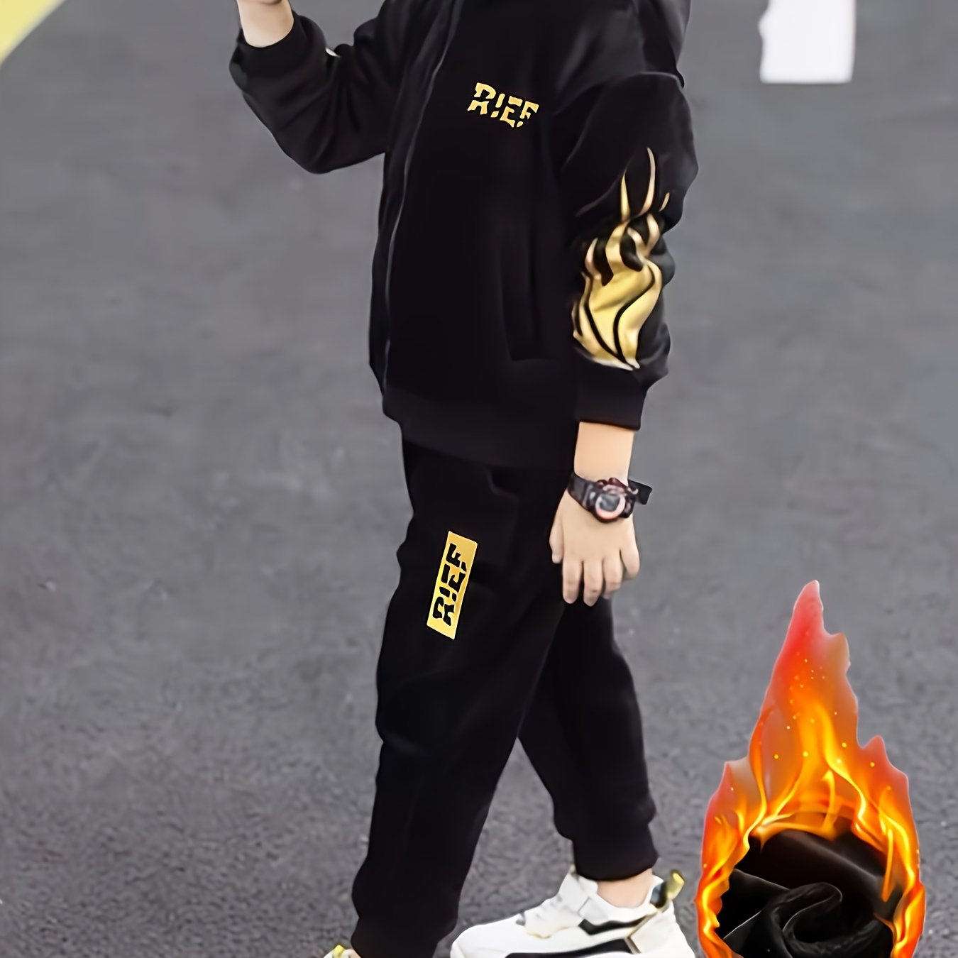 Yigitlar uchun Fleece Hoodie va Shimlar to'plami, kuz-qish bolalar uchun kundalik kiyimlar, o'rta katta