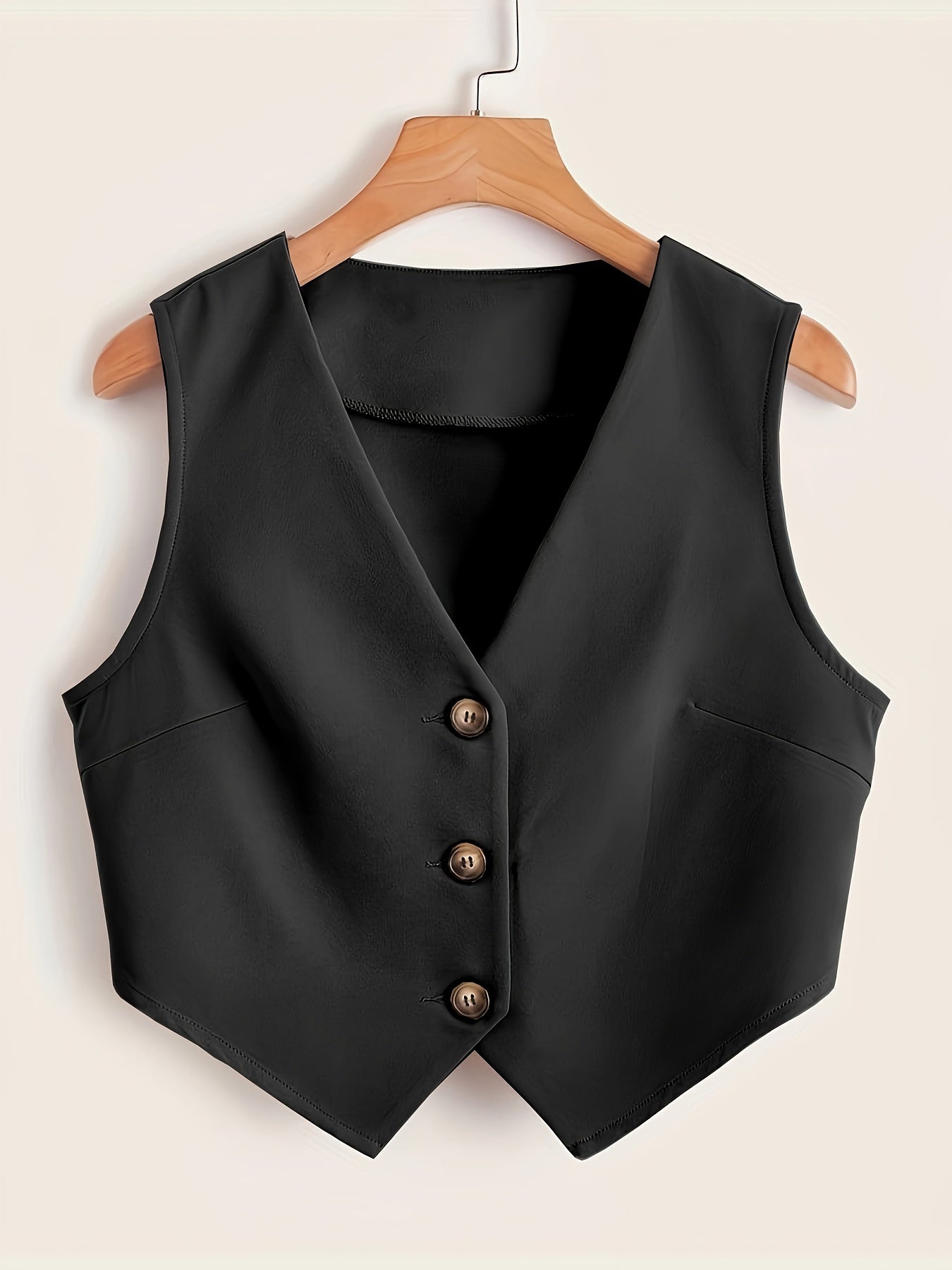 Women's Sleeveless V-Neck Button Front Vest for Workwear in Solid Polyester