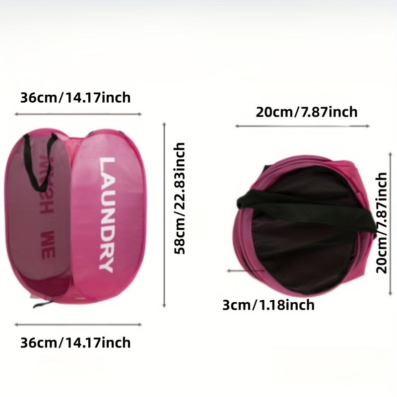 Gray Foldable Laundry Basket with "Wash Me" Print, Multi-Compartment, Portable