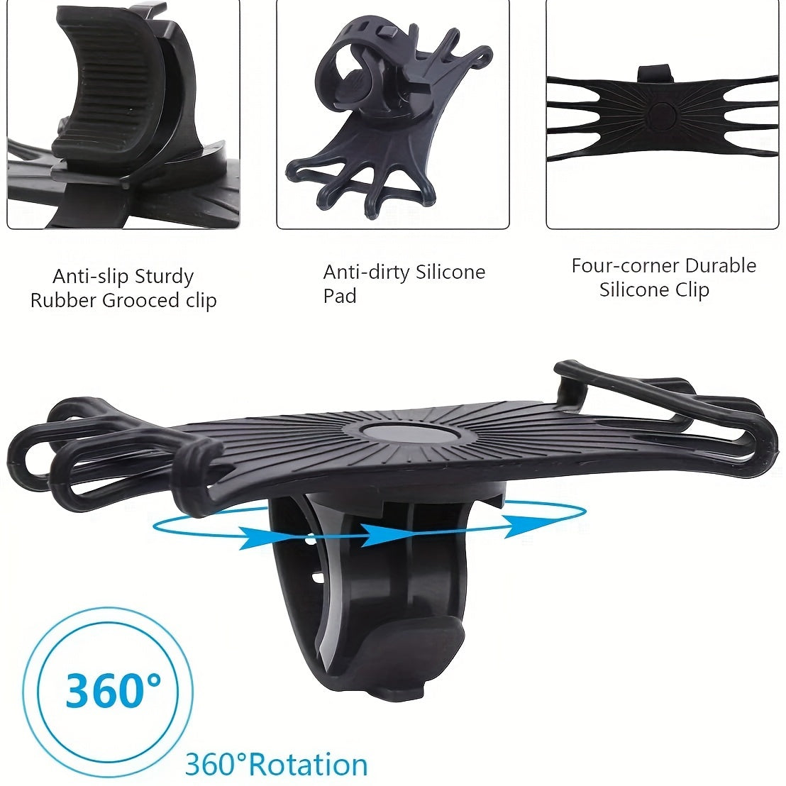 Silicone Handlebar Phone Mount with 360° Rotation for Bikes and Strollers