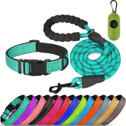 Reflective Dog Leash and Adjustable Nylon Collar Set for All Sizes