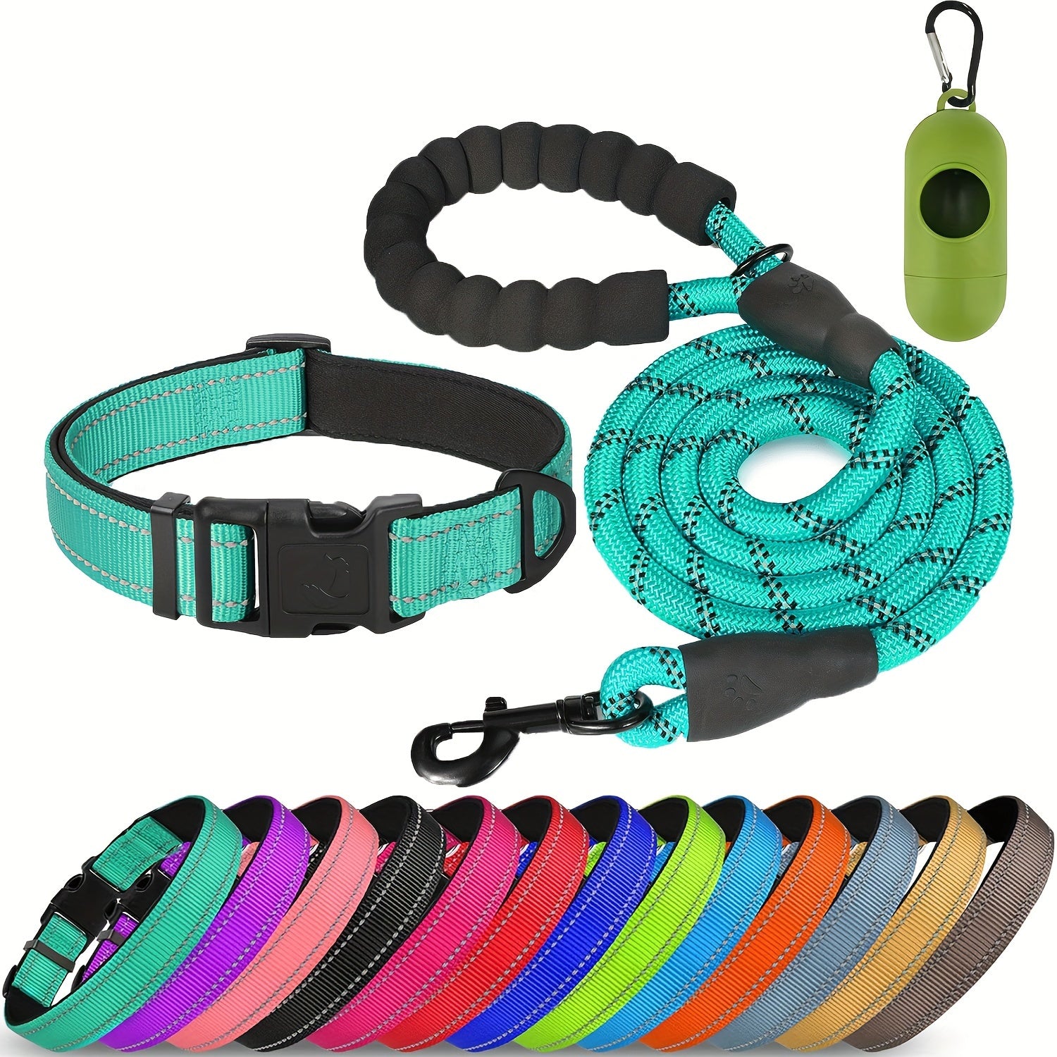 Reflective Dog Leash and Adjustable Nylon Collar Set for All Sizes