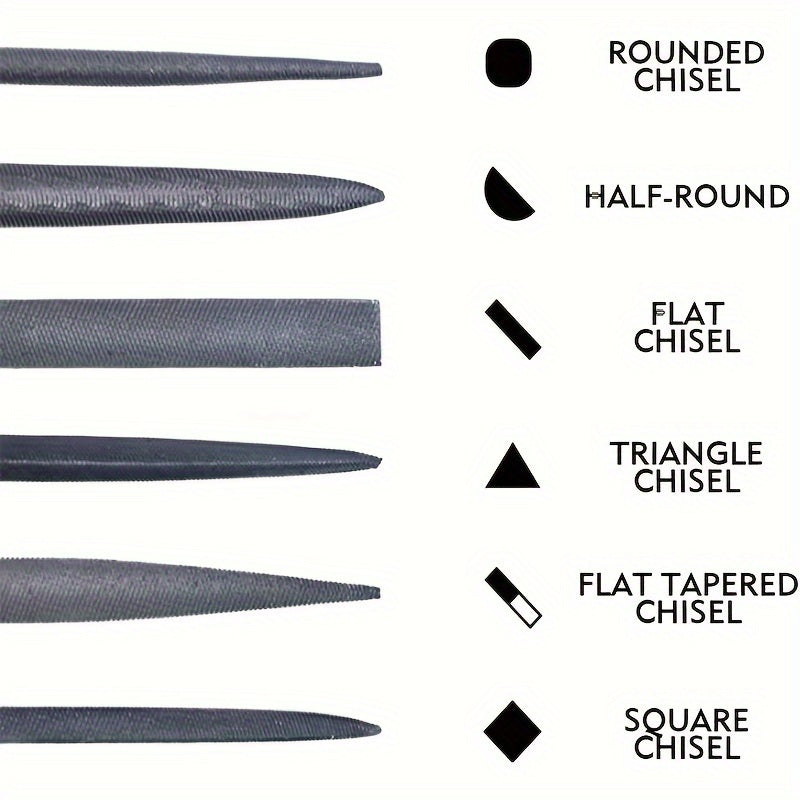 Premium igna fayllar to'plami yuqori uglerodli po'latdan yasalgan fayllar va turli materiallarda aniq fayllash uchun sirpanmaydigan ergonomik tutqichlar bilan - DIY loyihalarida nazorat va chidamlilikni oshirish uchun 6" uzunlik.
