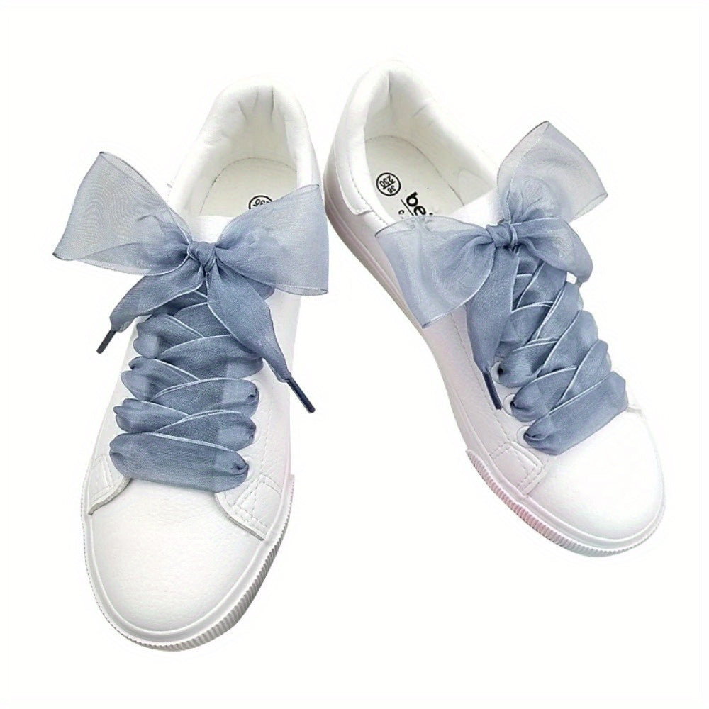 Unisex Transparent Chiffon Flat Shoelaces 2.5cm Widened Wide Bow