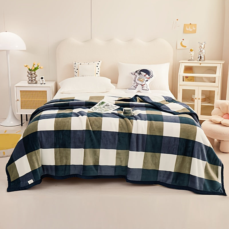 Blue Plaid Flannel Throw Blanket Soft Cozy All Seasons for Naps Travel