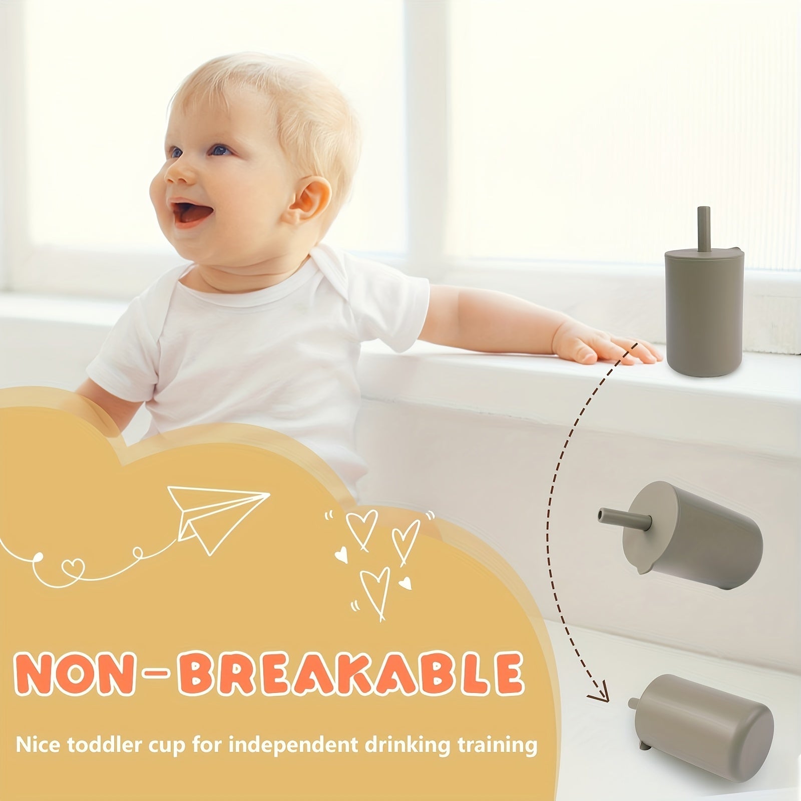 Yellow Silicone Sippy Cup with Straw BPA-Free Leakproof Reusable for Kids Hydration and Outdoor Activities