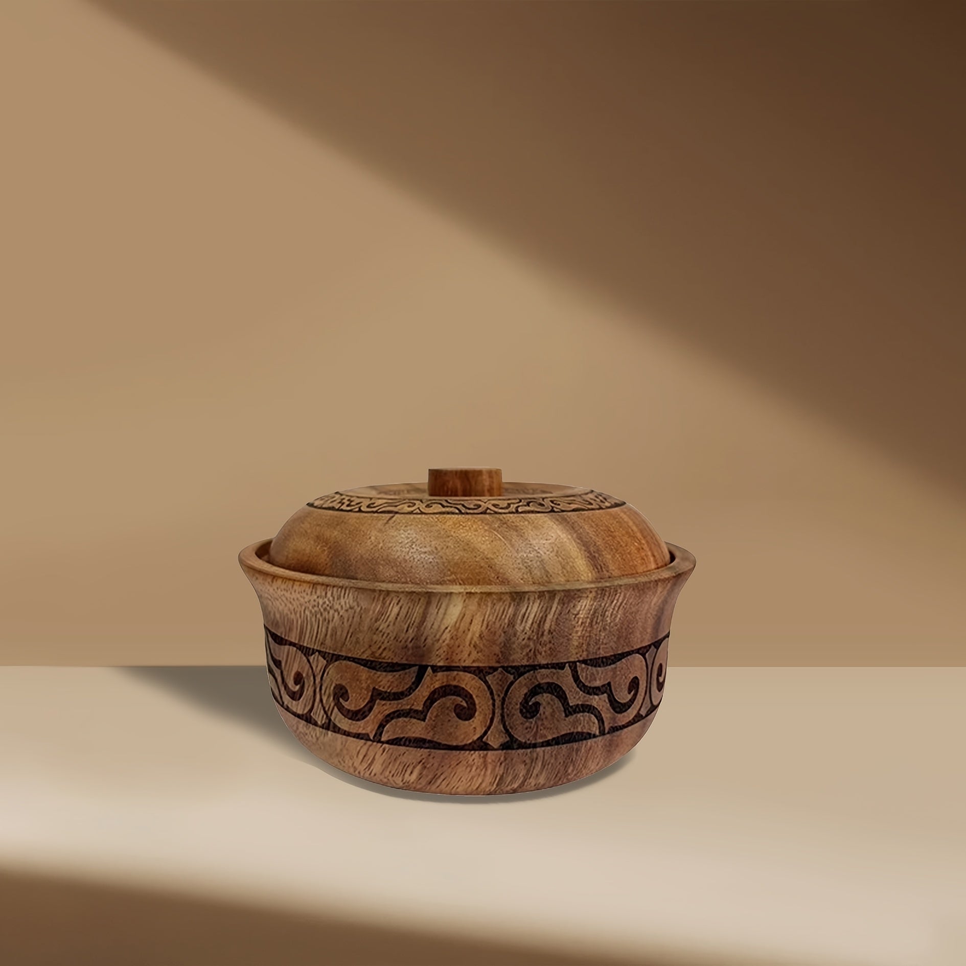 Solid Wood Bowl with Lid for Serving Noodles Salad Rice and Soup Kitchen Dining Camping