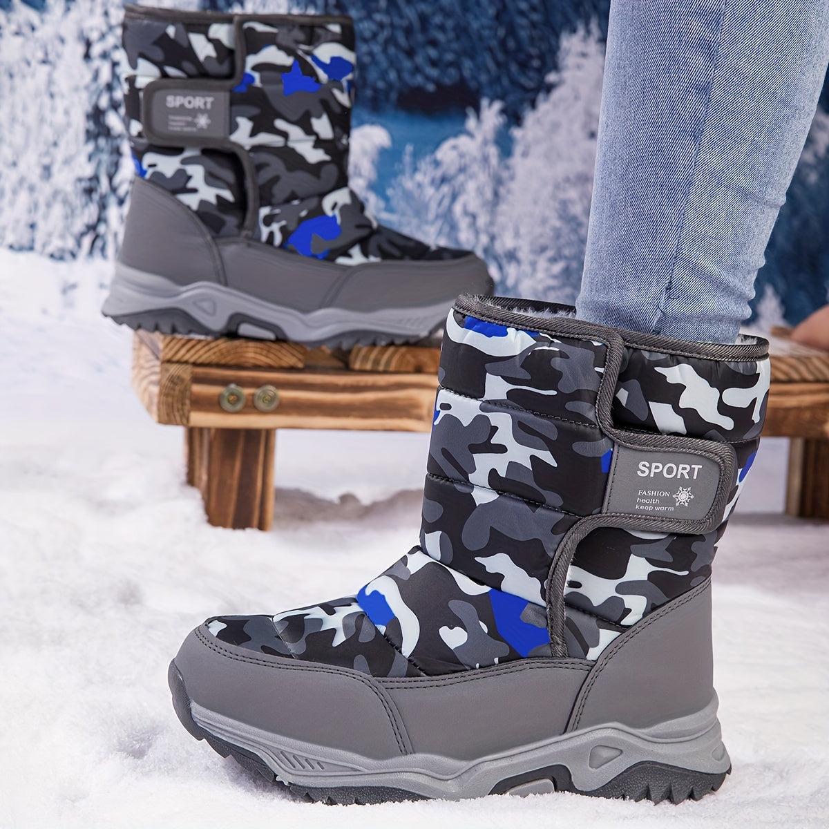 Unisex Camouflage High-Top Snow Boots for Boys Girls Toddler Winter Warm Insulated