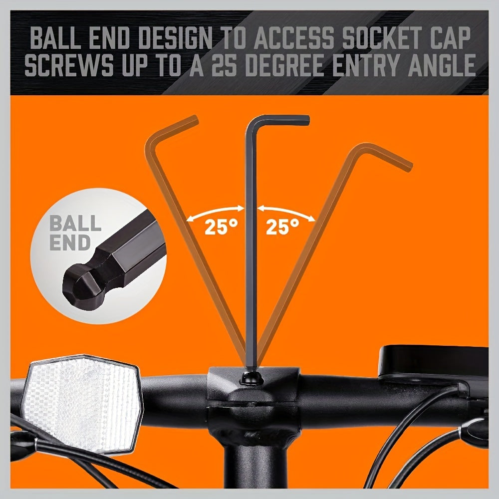 13pcs Long Arm Hex Key Set Chrome Vanadium Steel Ball Head for Auto Bike Repair