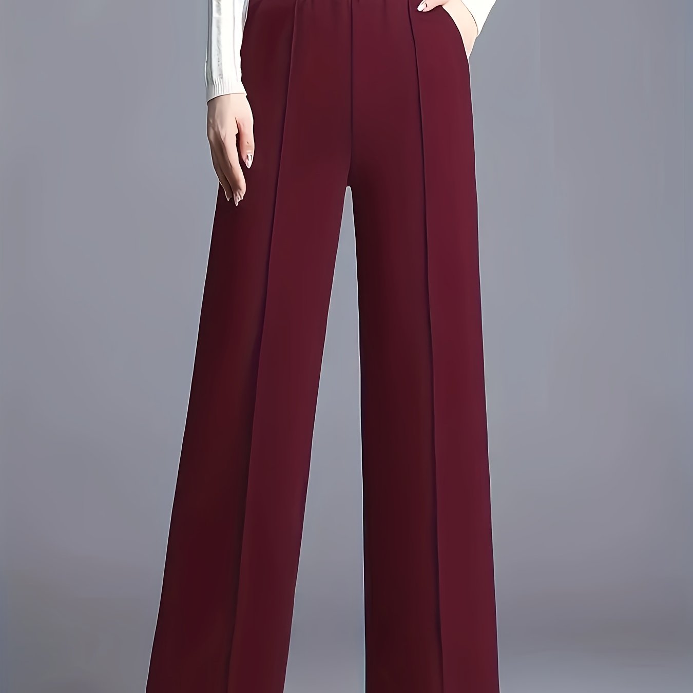 Women's Straight Leg Pants with Pockets Solid Color Stretchy Polyester Casual