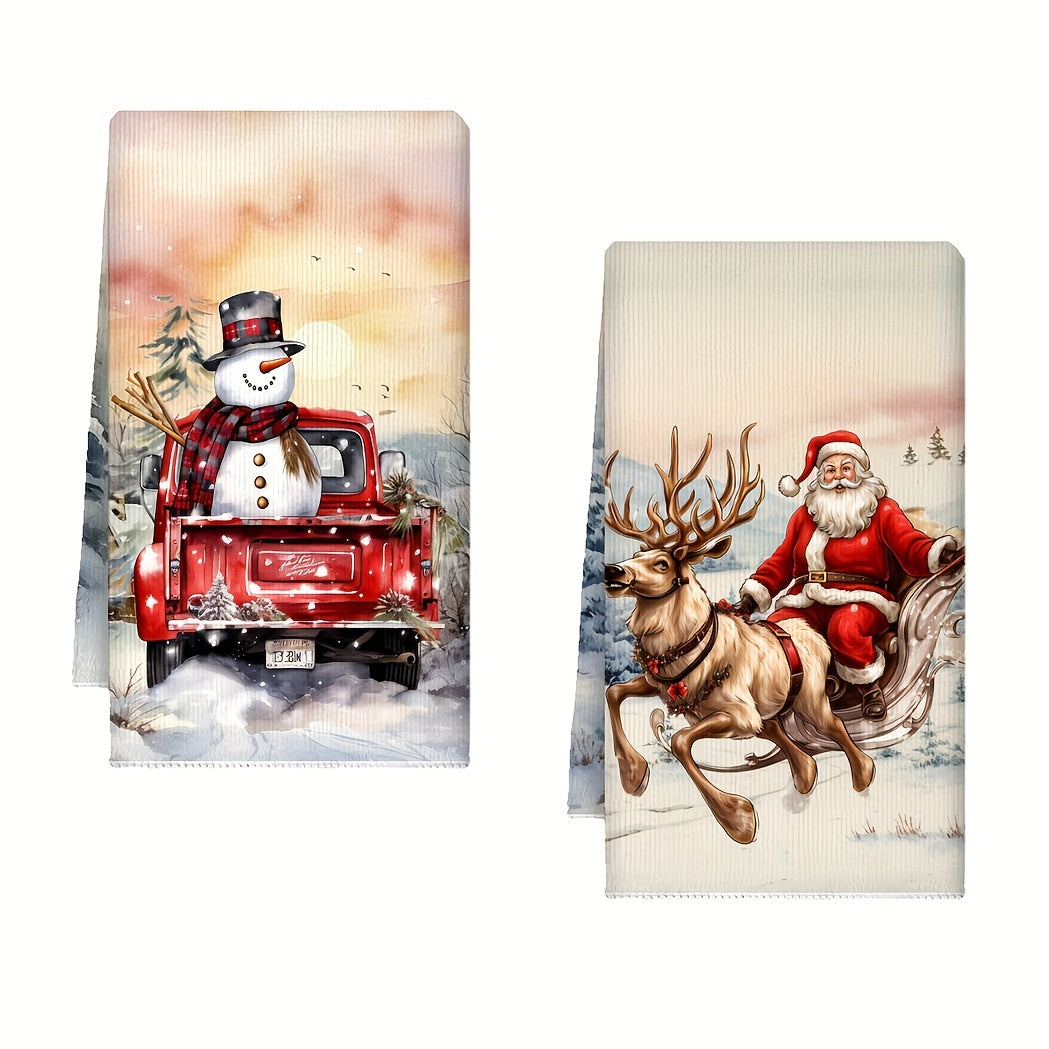 Christmas Kitchen Towel Set Santa Reindeer Snowman Microfiber 45x70cm