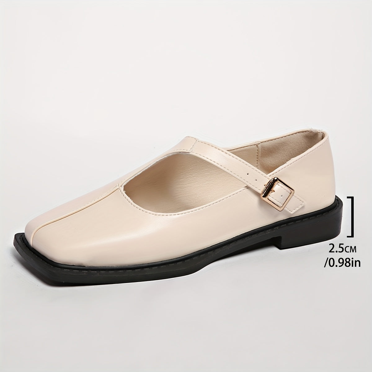 Ayollar uchun sintetik Mary Jane tufli, sozlanadigan bilak bog‘lamasi va geometrik tokchali bilan, oq