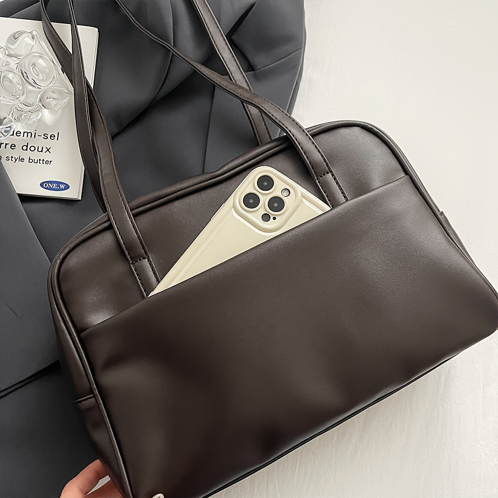 Vintage Black PU Single-Shoulder Bag with Large Capacity for Commuters