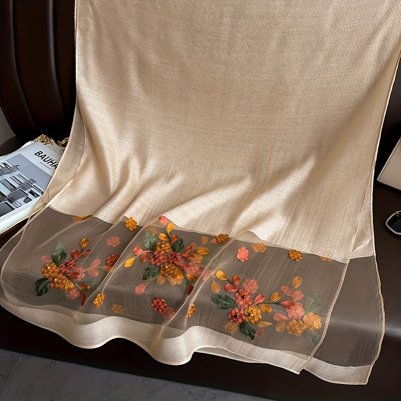 Breathable Embroidered Flower Scarf for Casual Sun Protection and Style