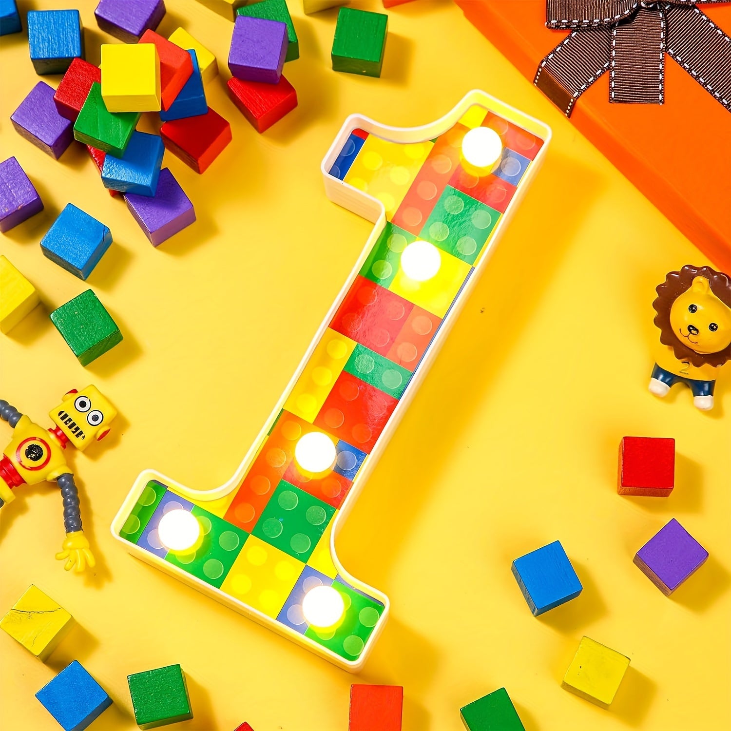 1 шт. Цветной светодиодный строительный блок номер, работающий от батареек, прочный пластик, требуются батарейки AA, идеально подходит для вечеринок, батарейки не включены