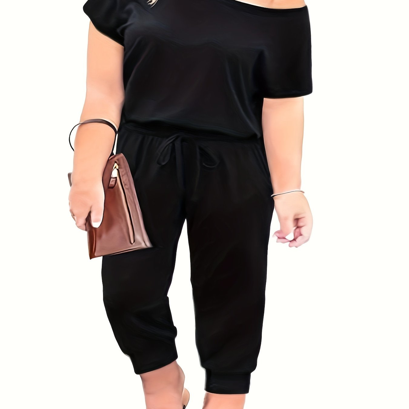 Plus-Size Women’s Black Off-Shoulder Jumpsuit With Wide-Leg Pants