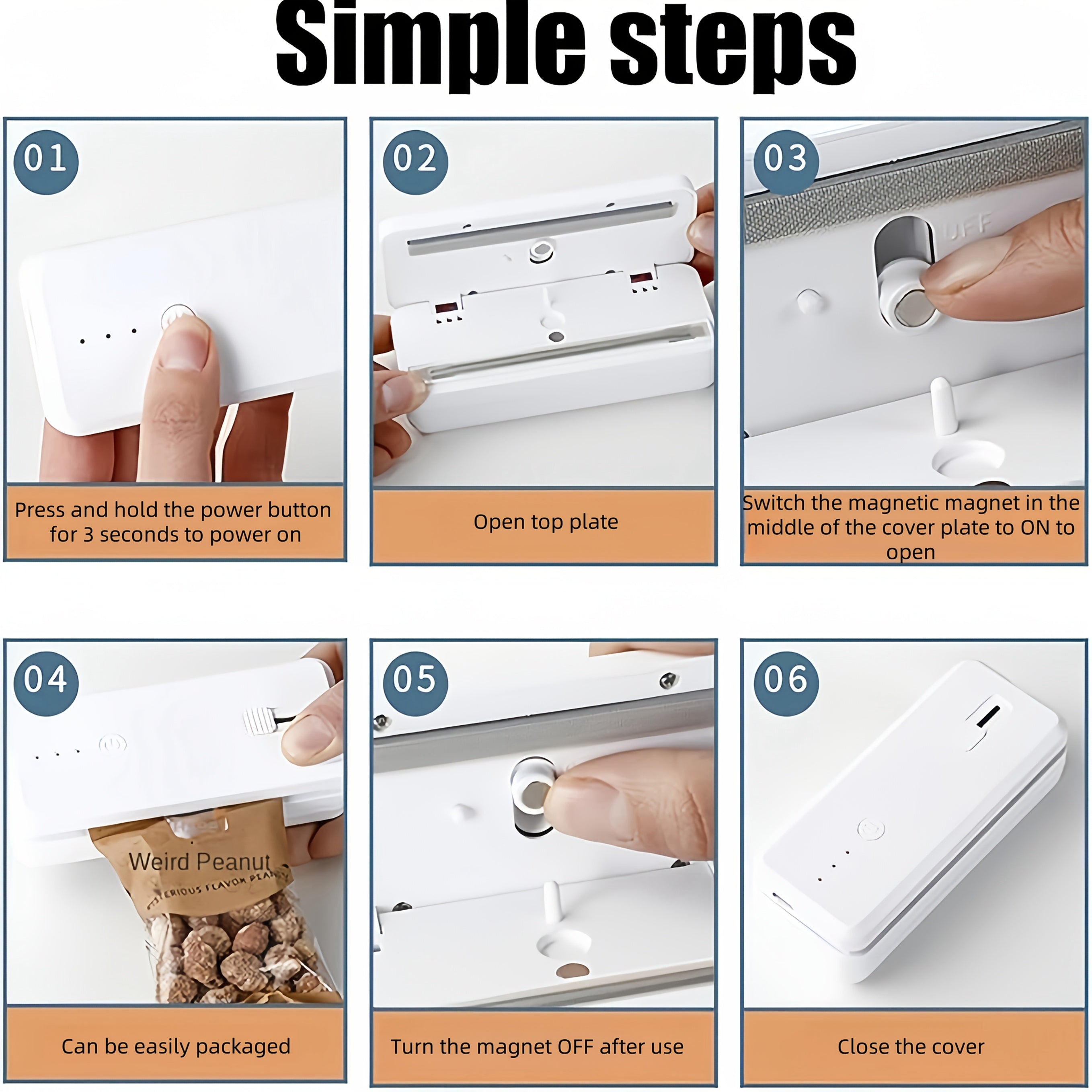 Мини-USB перезаряжаемый запайщик для пакетов с закусками, портативный компактный белый инструмент для запайки продуктов