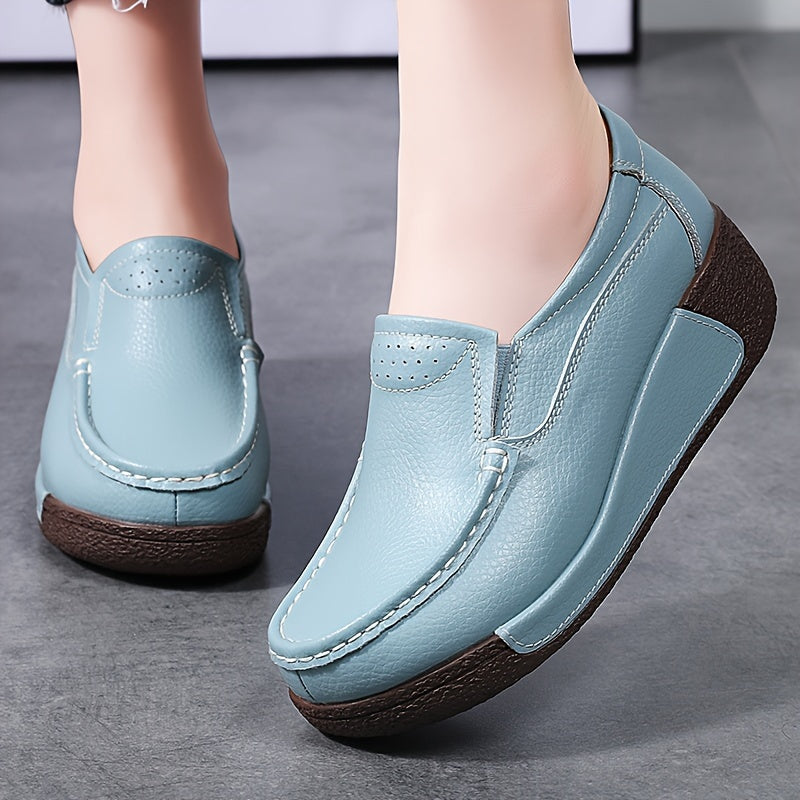 Women's Slip-On Loafers with Mid-Top Design Faux Leather Round Toe Mid Heel All-Season