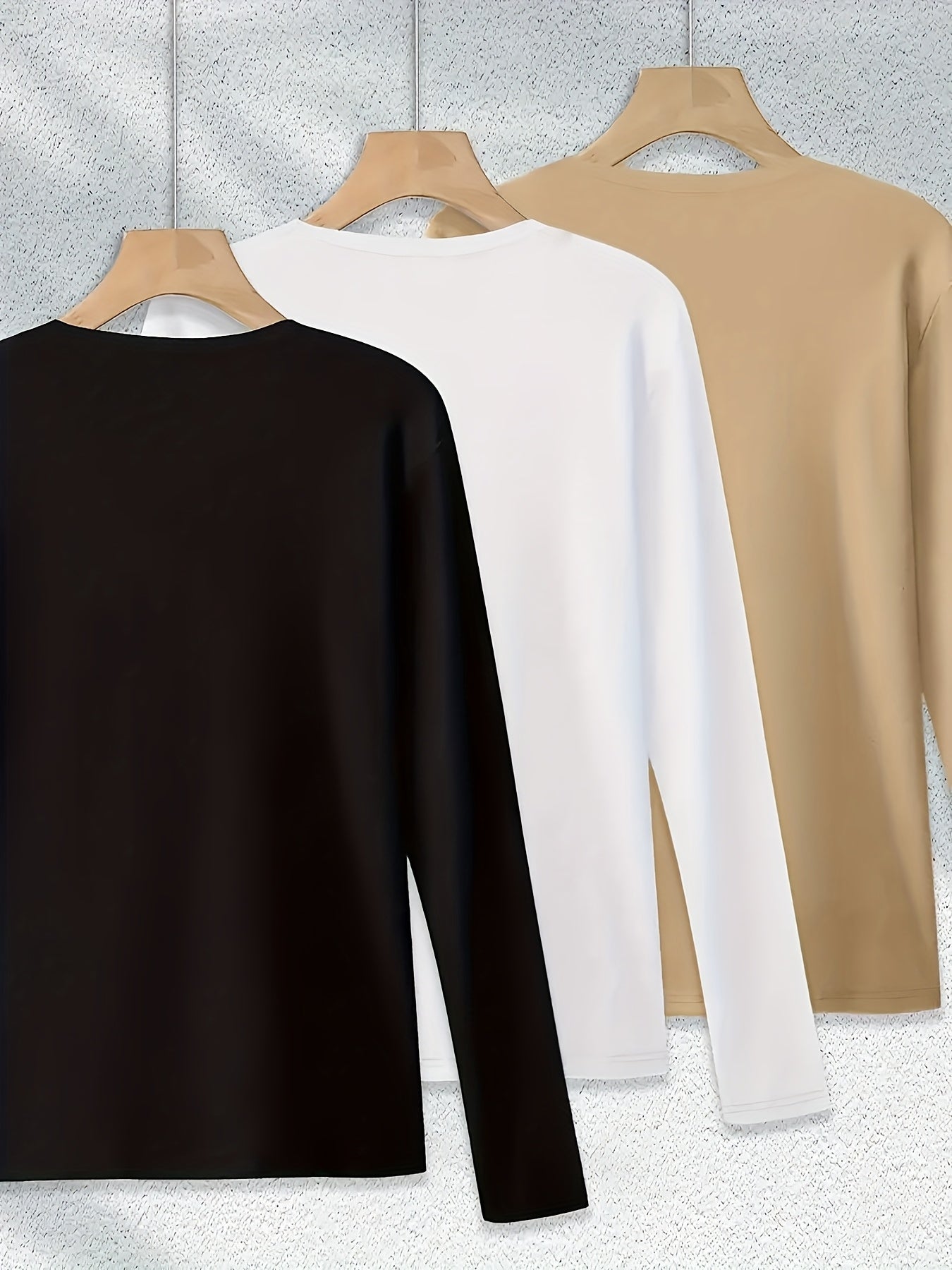 Женские повседневные блузки с длинным рукавом и круглым вырезом, упаковка из 3 штук, черные, белые, розовые, удобные однотонные блузки