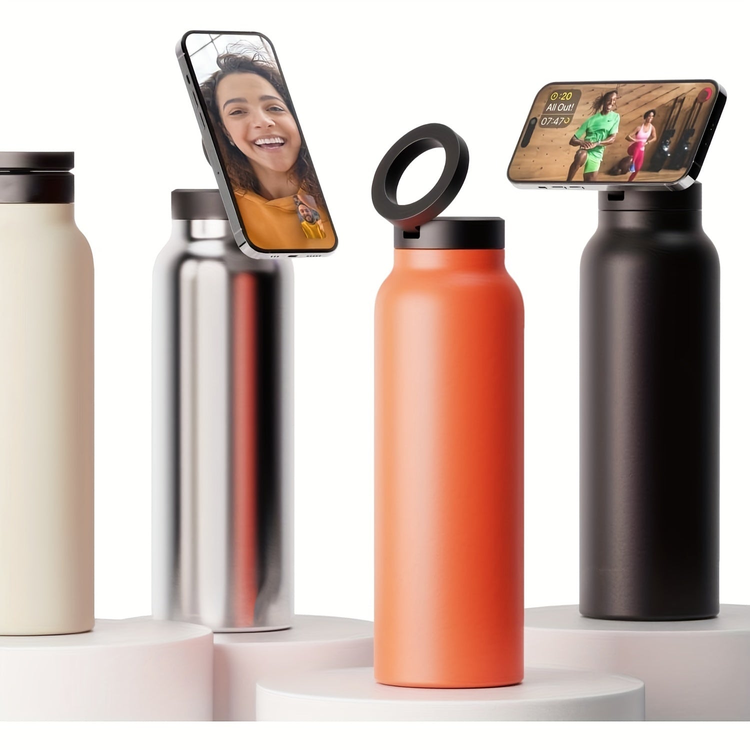 24oz Insulated Stainless Steel Water Bottle with Phone Holder and Magnetic Mount