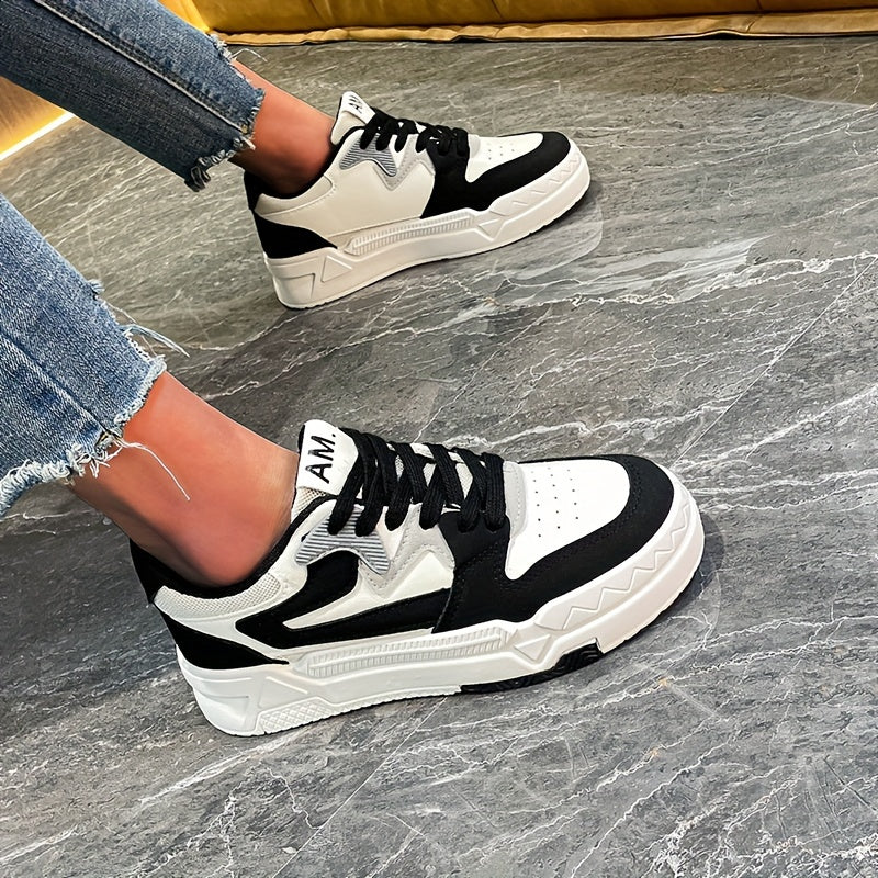 Women's Colorblock Casual Sneakers Lace-Up Platform Skate Shoes