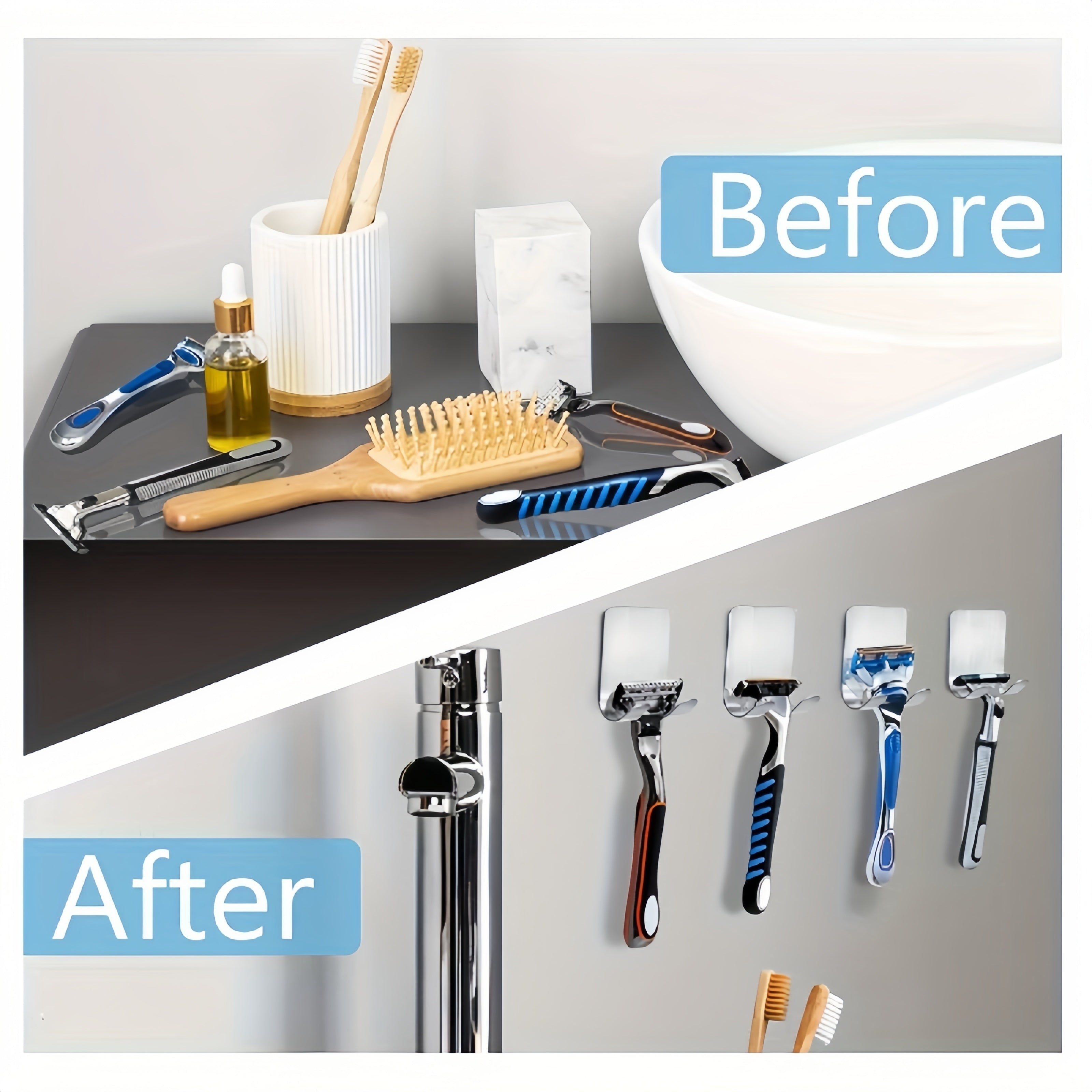 Razor Holder Stainless Steel Bathroom Organizer Rustproof Clear