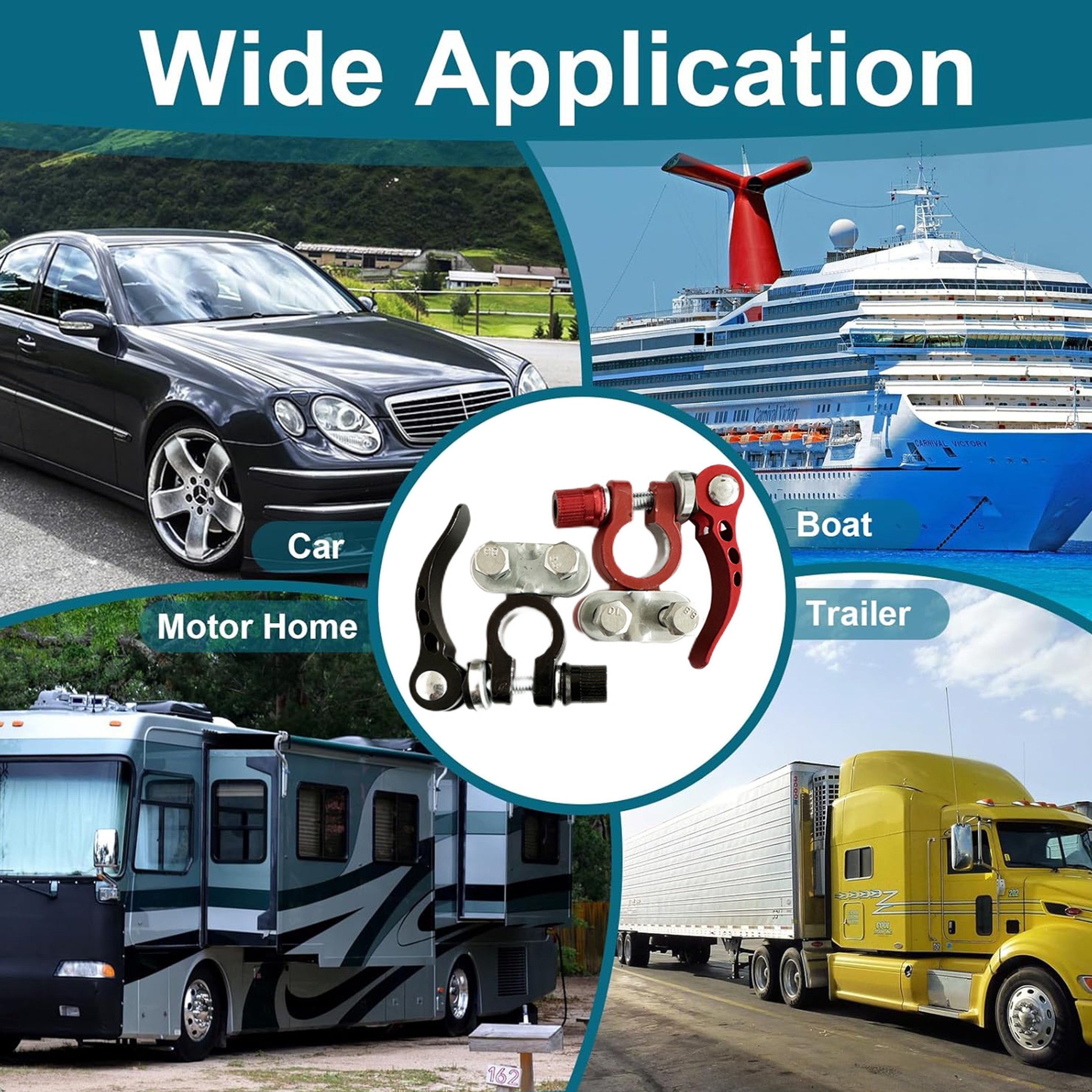 2-Pack Aluminum Alloy Car Battery Terminal Connectors Positive Negative Cable Ends