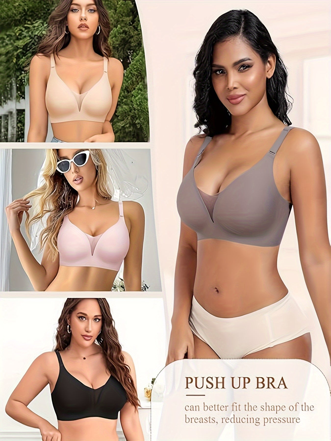 Wireless Seamless Push-Up Bra with Anti-Sagging Mesh for Comfort and Support