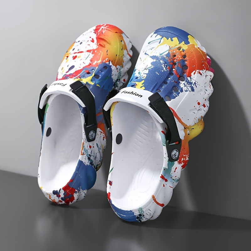 Men Women's Large-Sized Trendy Graffiti Clogs Breathable Non-Slip Outdoor
