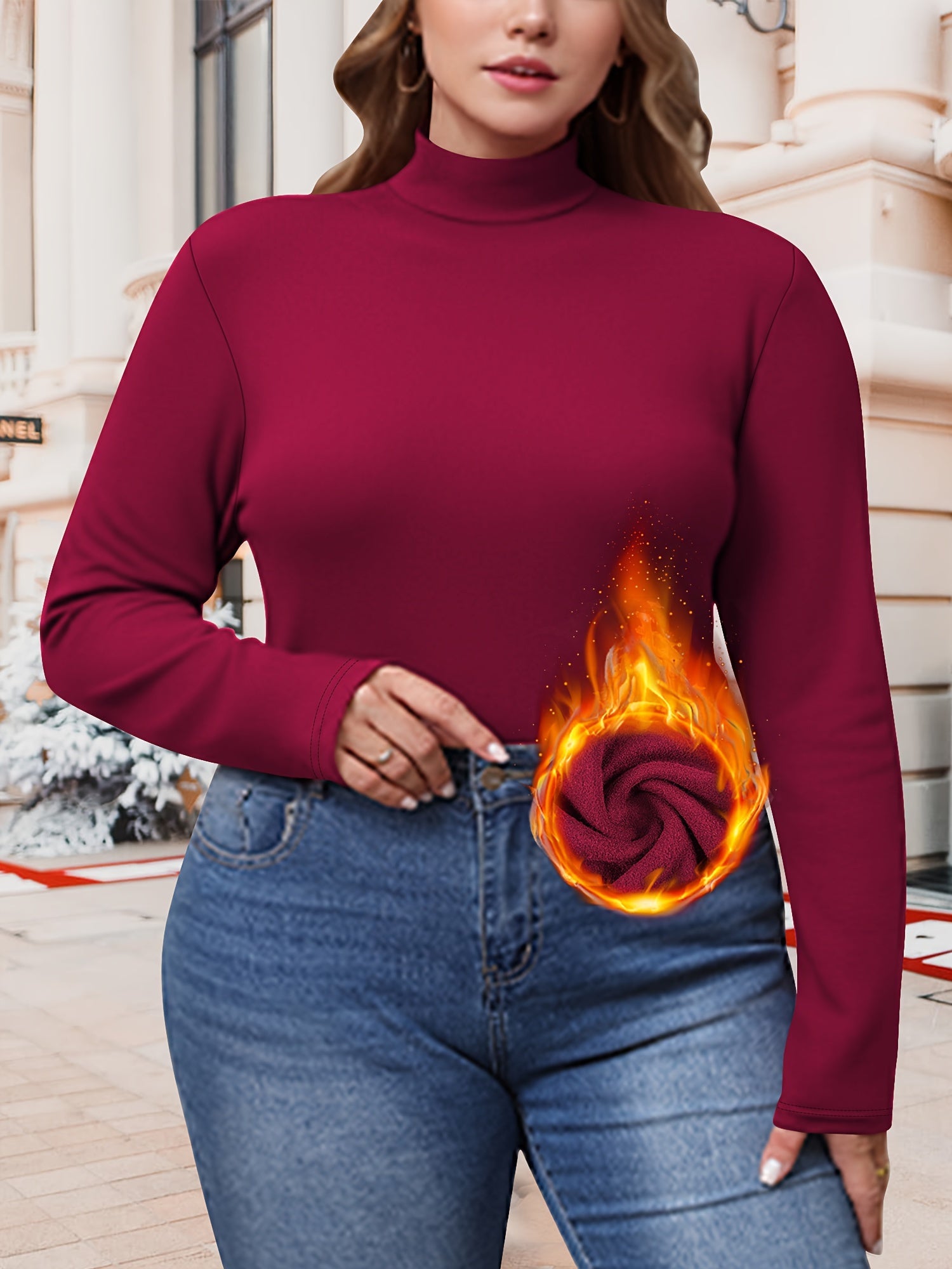 Women's Plus Size Turtleneck Sweater Knit Fleece Warm Long Sleeve Fall Winter