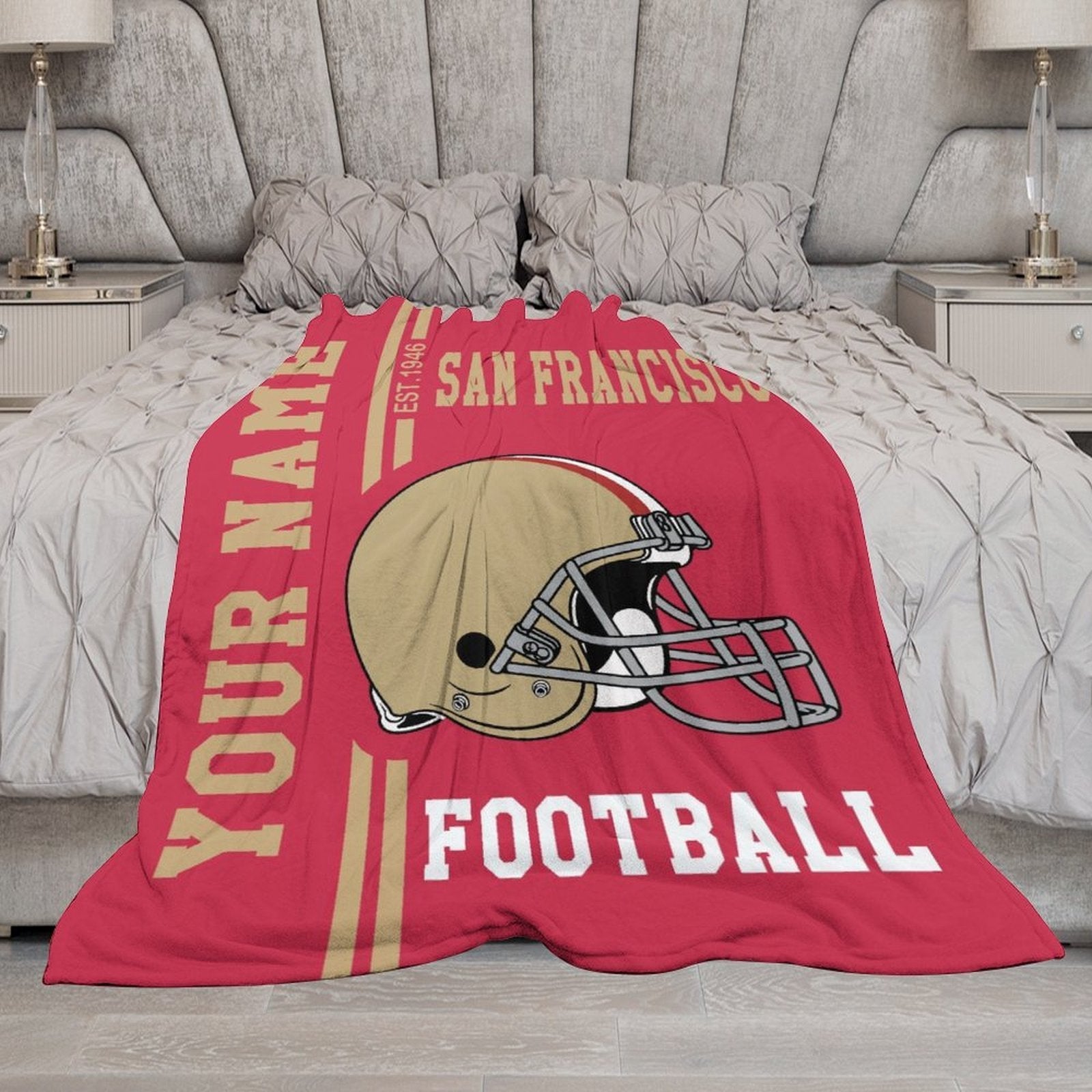 Personalized San Francisco Football Hug Blanket Custom Name for Men Women Boys Sofa Bed Gift
