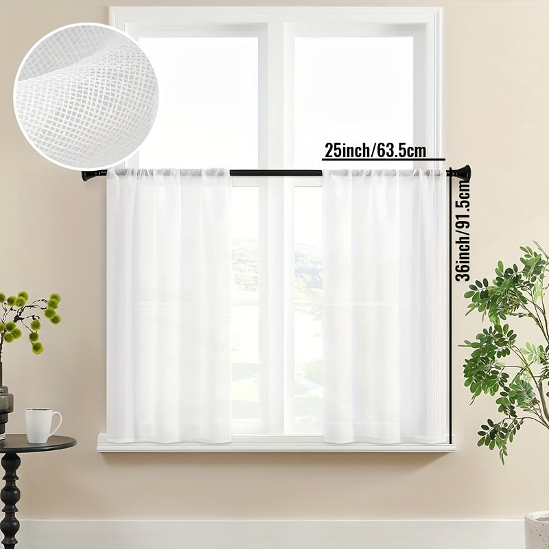 Juego de 2 cortinas de cocina semi-translúcidas con textura de lino blancas para cafetería, sala de estar y dormitorio