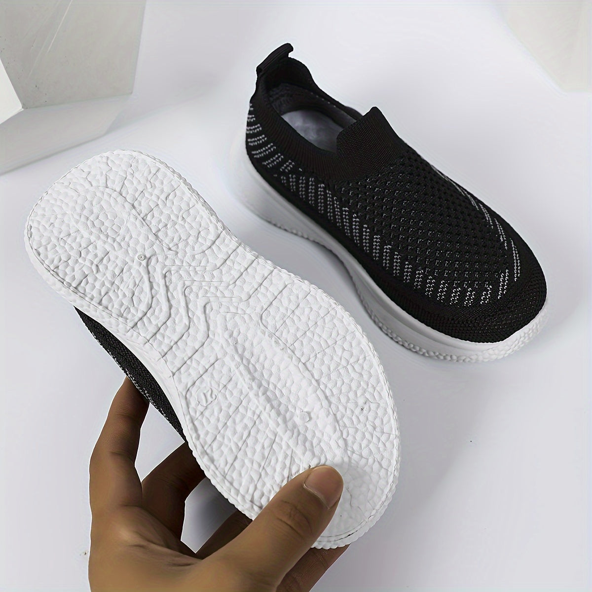 Kids' Slip-On Sneakers Boys Girls Breathable Knit Geometric Hollow Casual Athletic Shoes