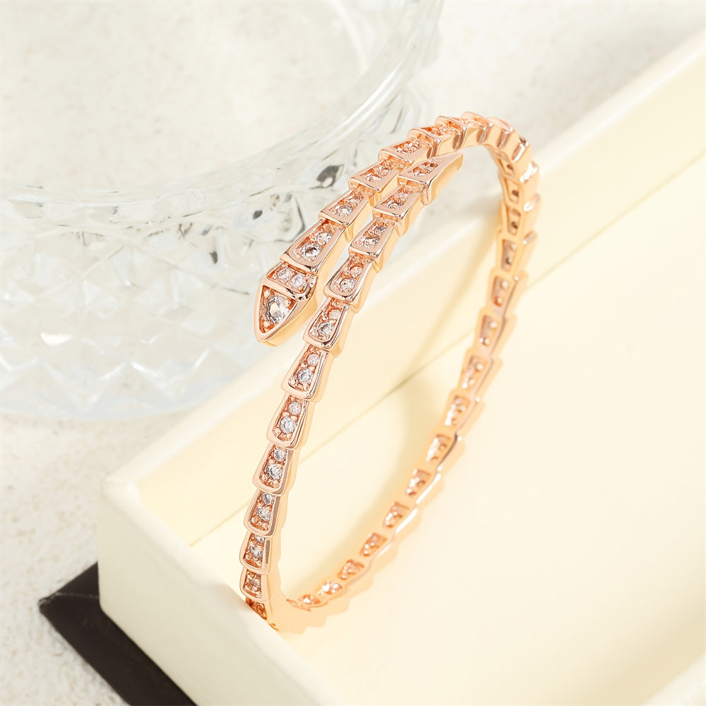 Snake Bone Cuff Bracelet with Zirconia for Women Stylish Jewelry Gift