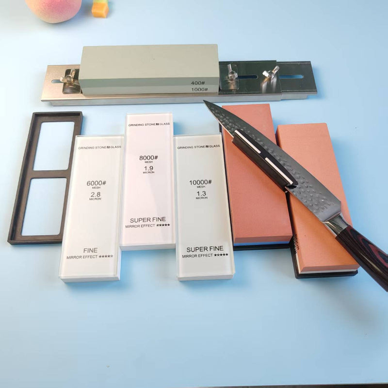 Soporte de afilado montado en fregadero de acero inoxidable con soporte ajustable y piedra de aceite de vidrio