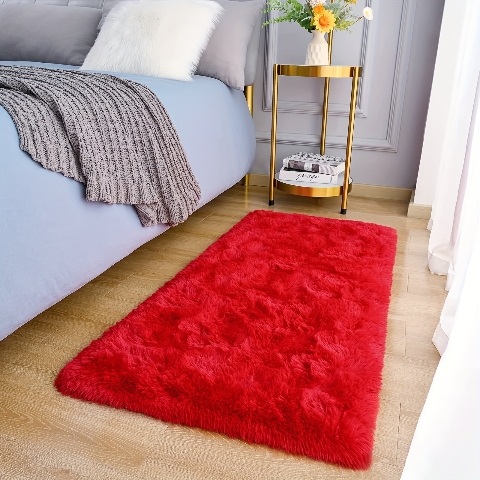 Red Fluffy Living Room Blanket Non-Slip Bedroom Christmas Decor 1 Piece