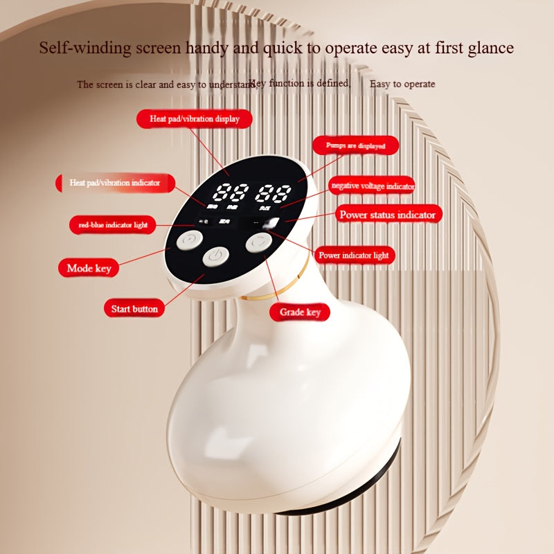 Qayta zaryadlanadigan aqlli vakuum qozon massajchisi, elektr isitish, Gua Sha so'rish qozon funksiyasi va 1200Mah litiy batareyasi bilan.