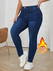 Plus Size Women's Denim Pants Thickened Warm Skinny Jeans Winter Casual
