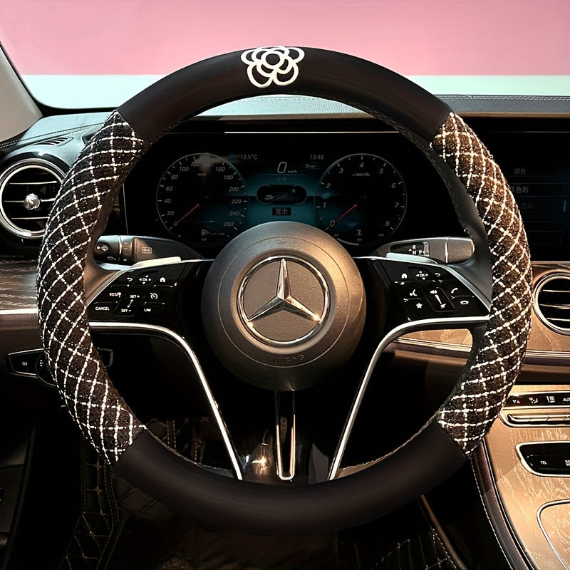 Universal Breathable Linen Steering Wheel Cover Sweat-Absorbent Anti-Slip All-Season Car Grip