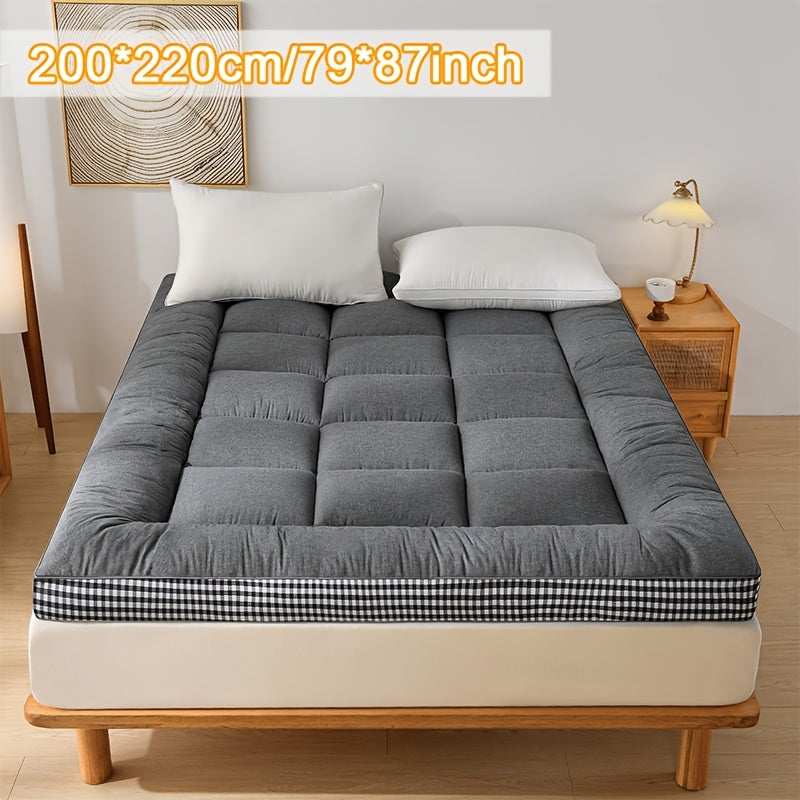 Full Size Japanese Floor Mattress with Thick Fluffy Padding Blue Foldable Tatami Cushion for Camping Dormitory Guest