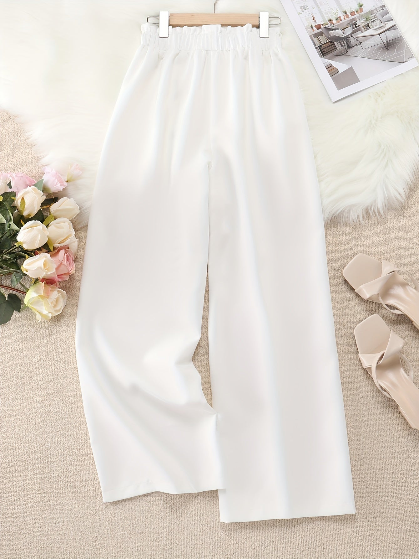 Women's Wide Leg Pants Solid Color Woven Polyester Elastane Spring Summer