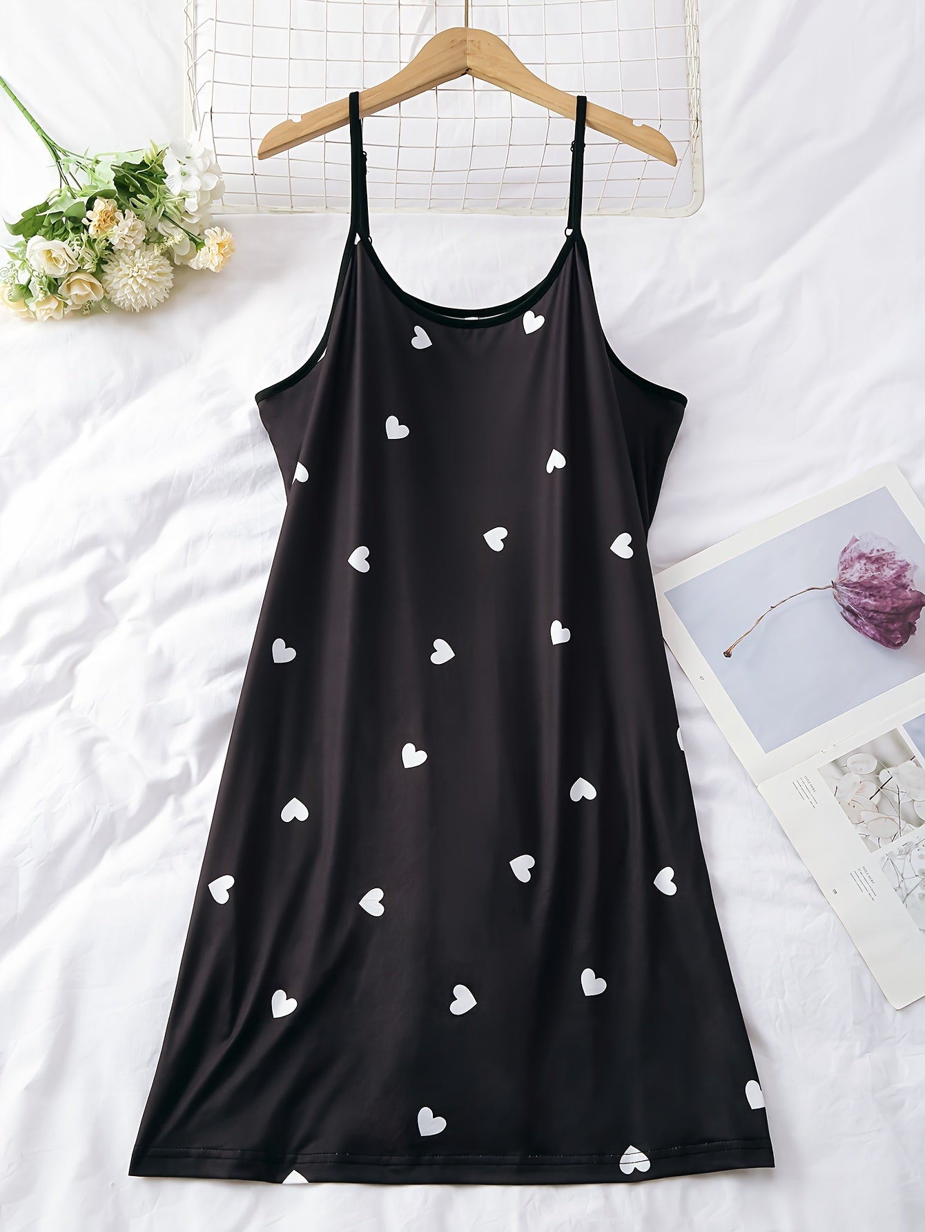 Plus Size Women's Heart Print Nightdress Set Three Piece Sleepwear