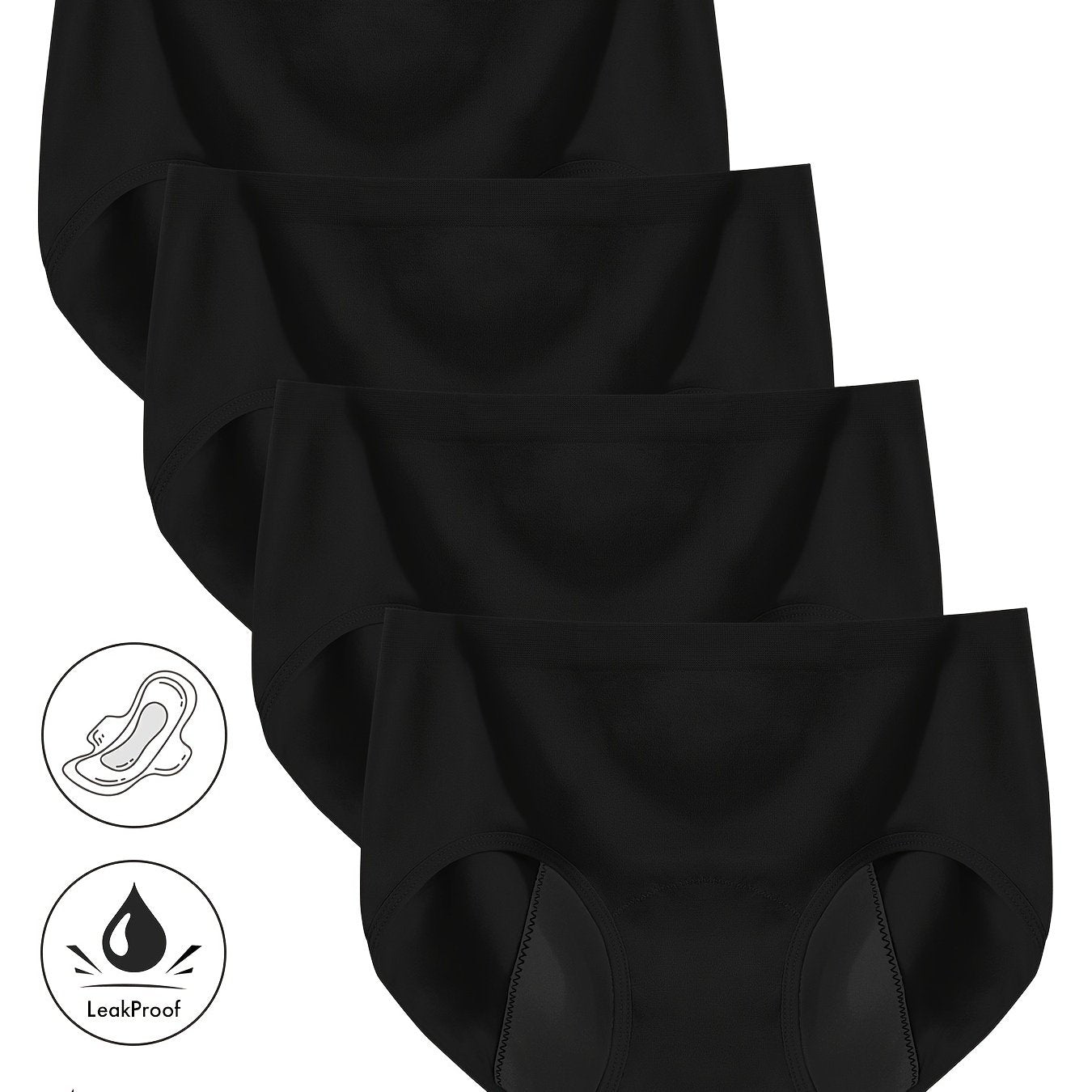 Pack de 4 braguitas menstruales para mujer, cobertura total, anti-fugas, transpirables, de algodón