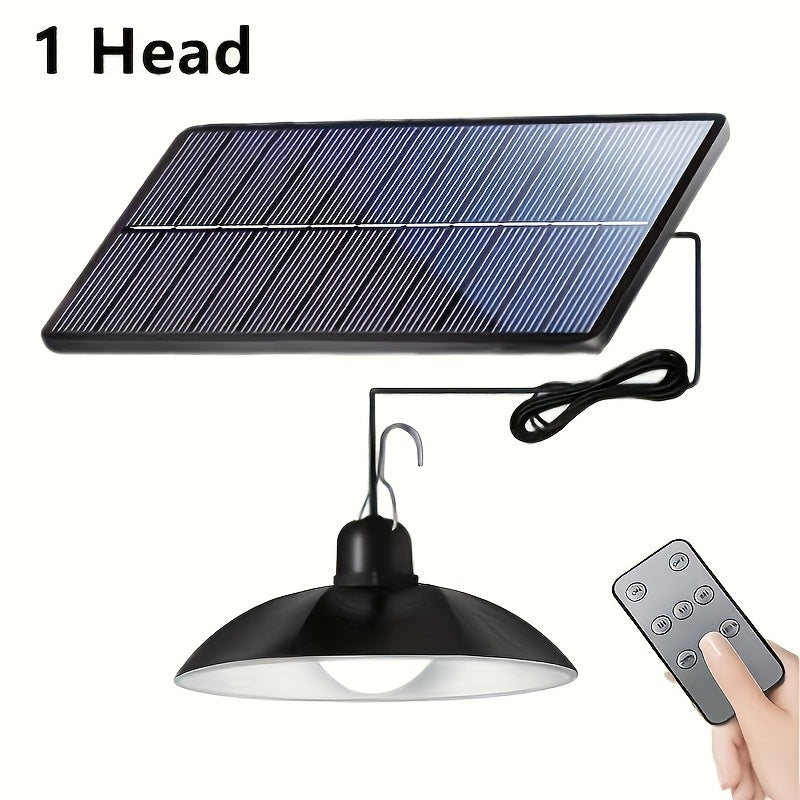 Lámpara colgante LED solar con control remoto, doble cabezal, lámpara exterior suspendida para jardín, porche, autocaravana y camping