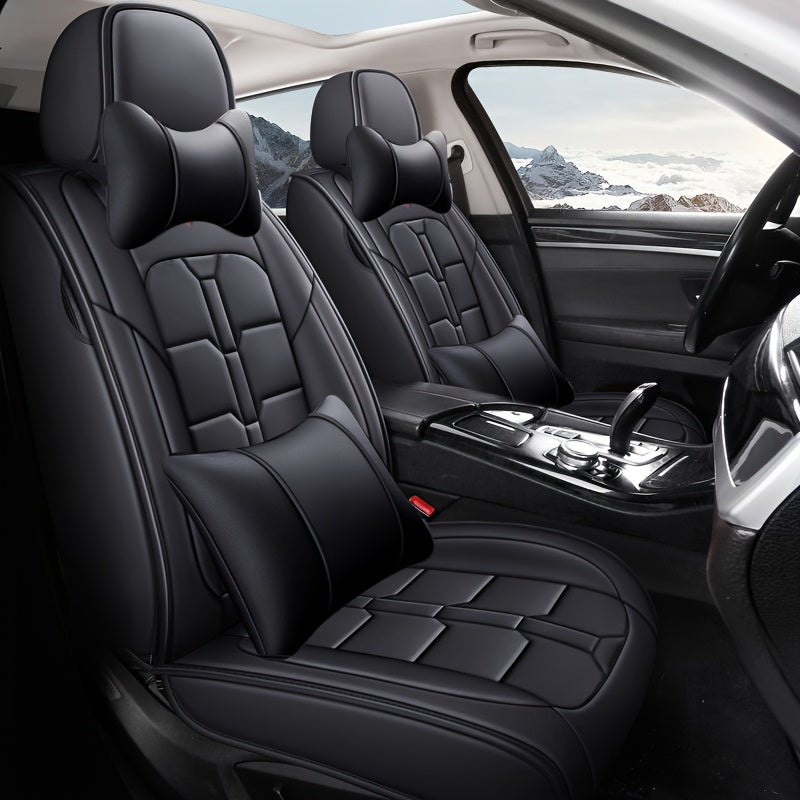 Полные чехлы на автомобильные сиденья для седанов и внедорожников на 5 мест Искусственная кожа Устойчивая к пятнам Легко очищается