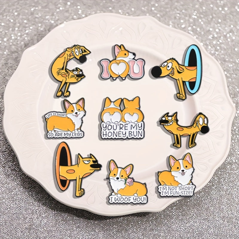 9 ta multfilm itlari emal pinlar to'plami, noaniq shakldagi hayvonlar broshlari kiyim va ryukzak bezaklari uchun