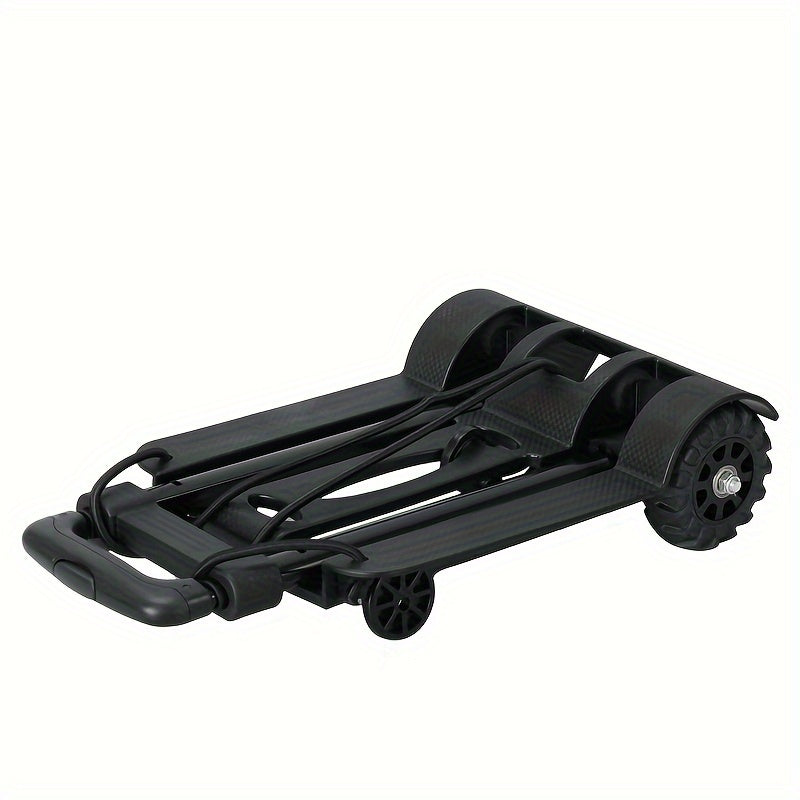 Portable Trolley with Aluminium Alloy Tie Rod, 2 Elastic Ropes, Folding Telescopic Cargo Cart, 2 Wheels, Black