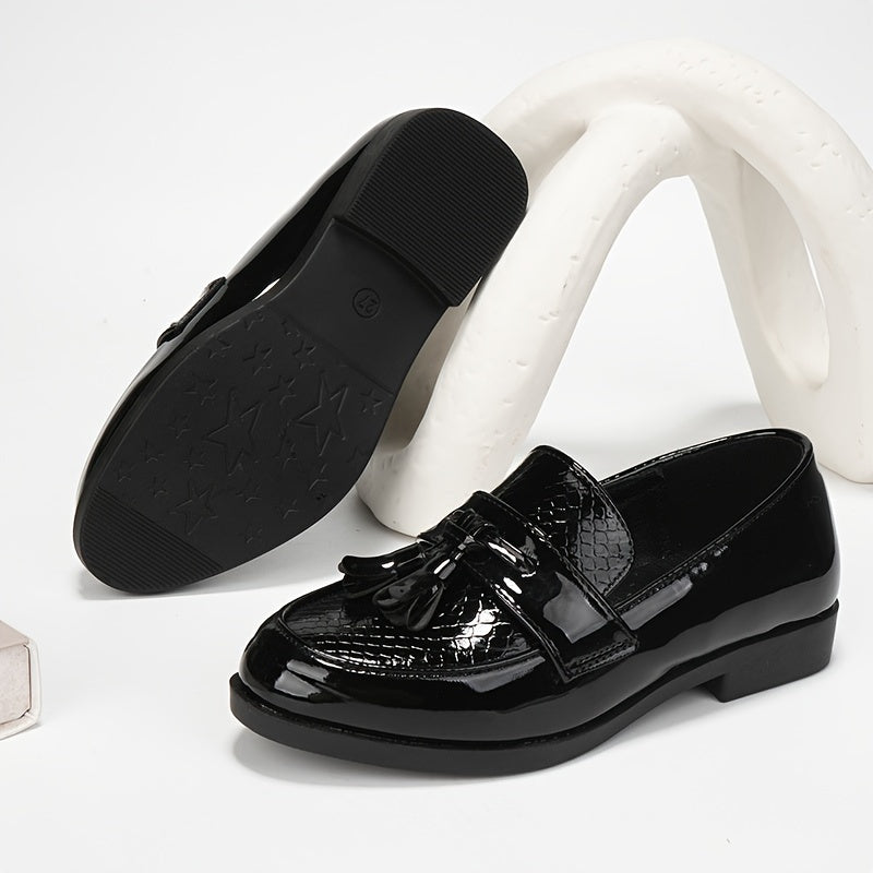 Men's Black Casual Loafers with Non-Slip TPR Sole and Tassel Detail