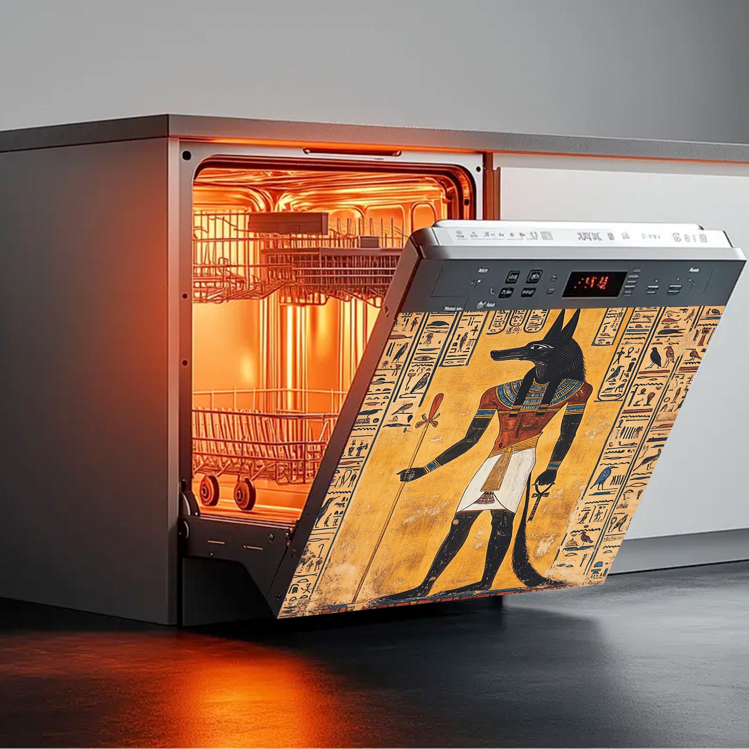 Misr Xudosi devor san'ati magnit, suv o'tkazmaydigan PVC metall paneli stiker, hieroglifli bezak